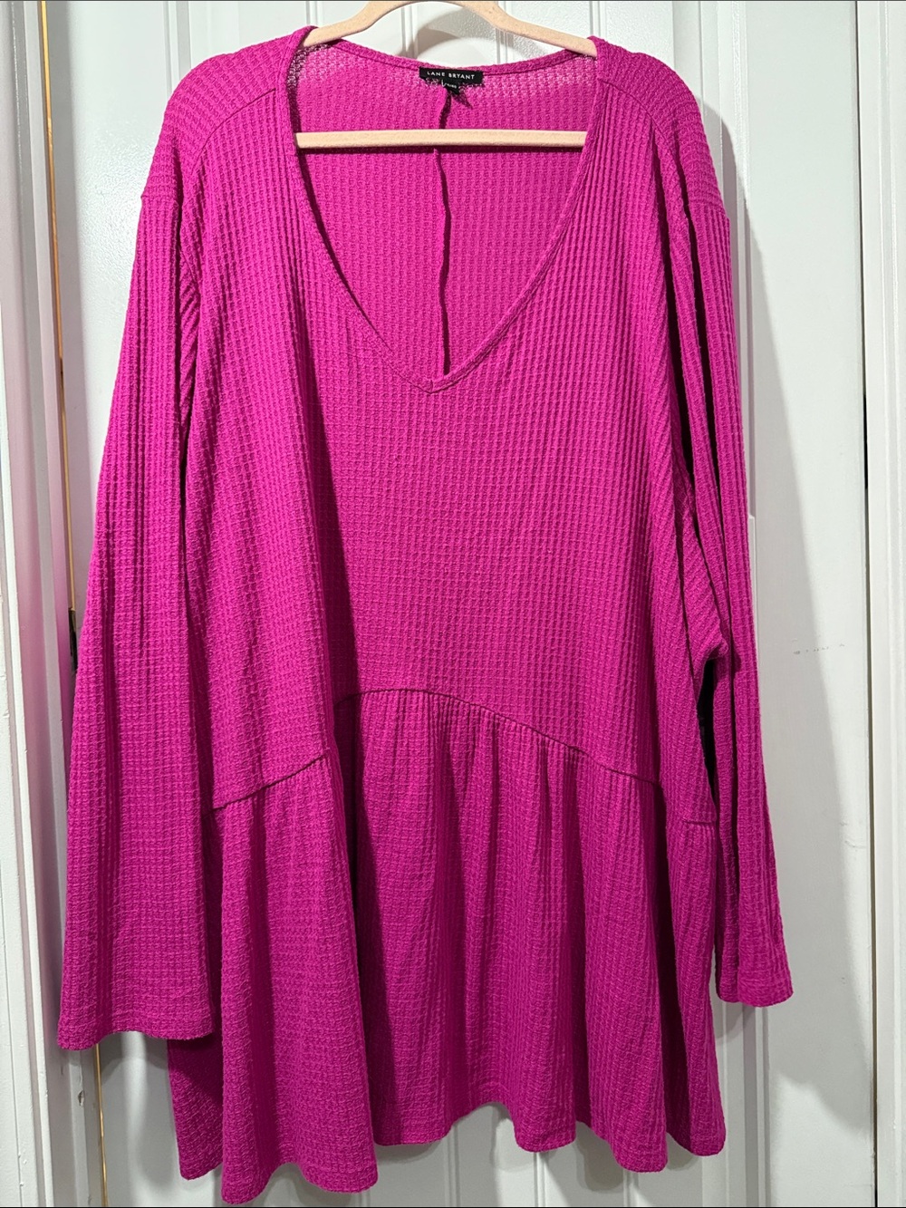 Lane Bryant Waffle-Knit V-Neck Tunic in Bright Magenta